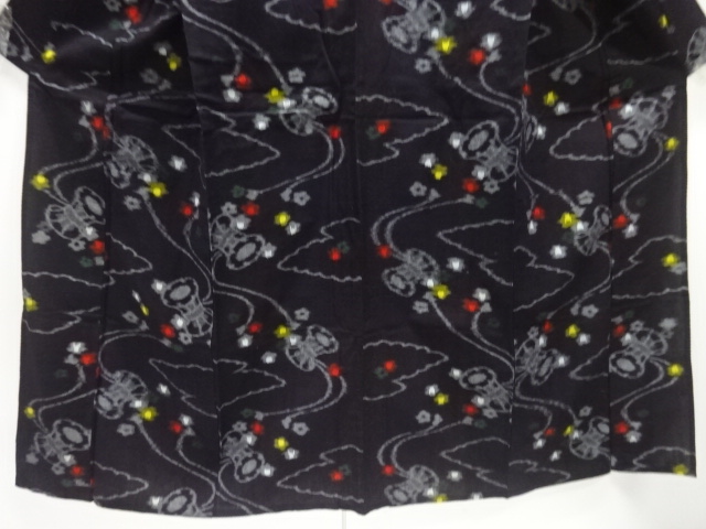  アンティーク　木綿本場久留米絣　鼓に花模様単衣着物